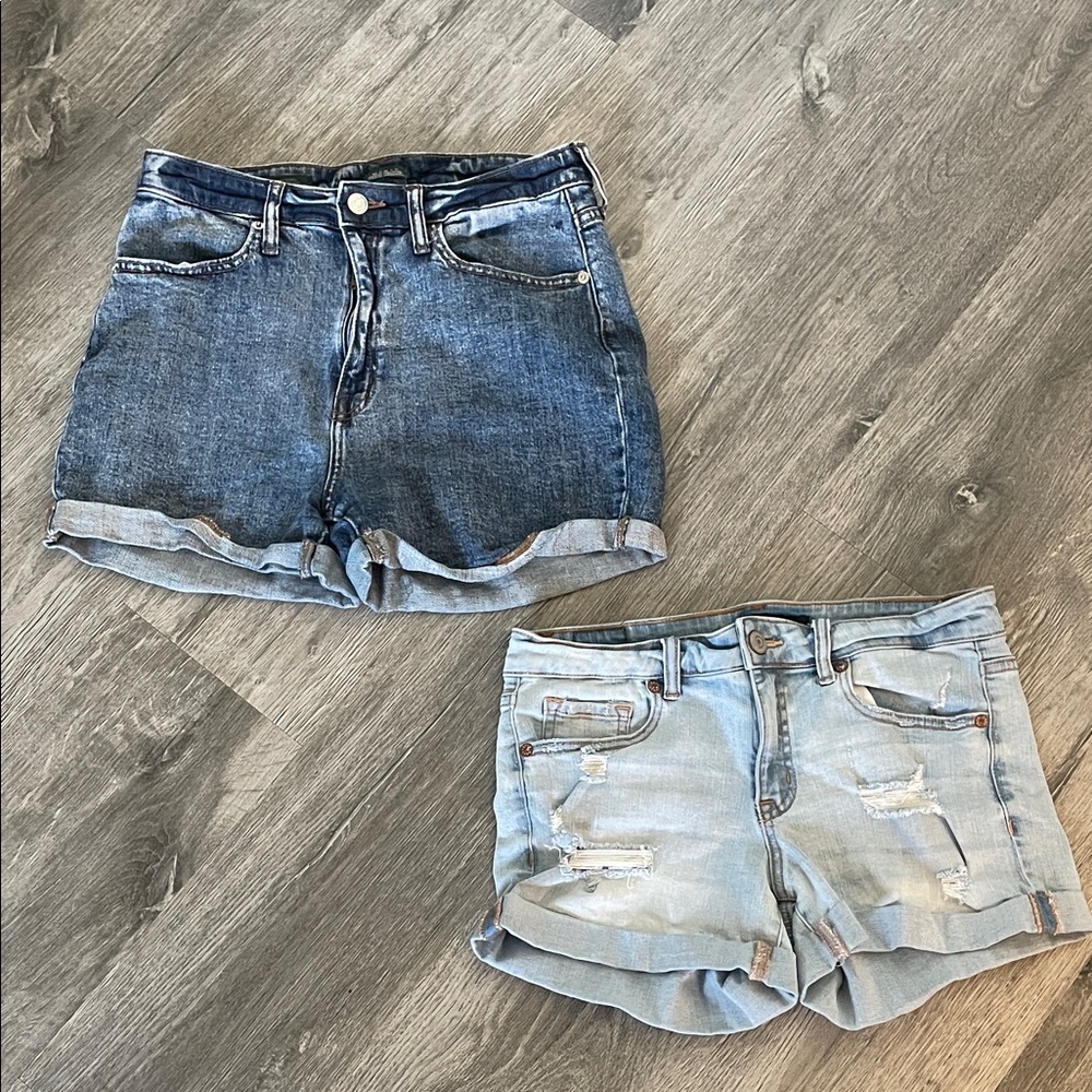 2 Size 8 Women’s Denim Roll-Cuff Shorts - Light Blue / Dark Blue
